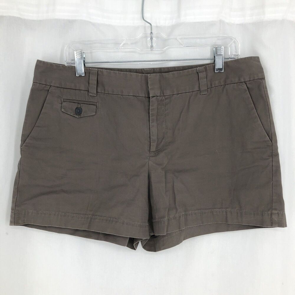 Ann Taylor LOFT Chino Shorts Flat Front Cotton Solid Brown 4” Sz 12 (35”)